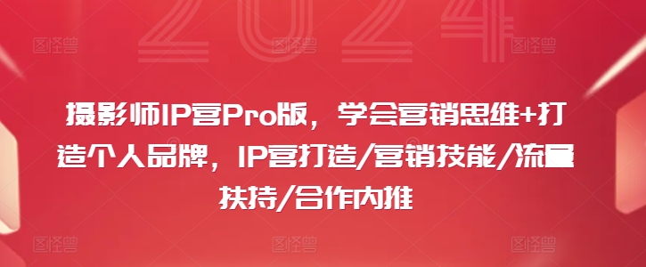 摄影师IP营Pro版，学会营销思维+打造个人品牌，IP营打造/营销技能/流量扶持/合作内推-大齐资源站