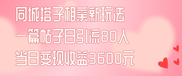 同城搭子相亲新玩法一篇帖子引流80人当日变现3600元(项目教程+实操教程)【揭秘】-大齐资源站