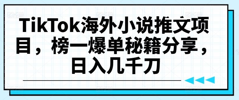 TikTok海外小说推文项目，榜一爆单秘籍分享，日入几千刀-大齐资源站