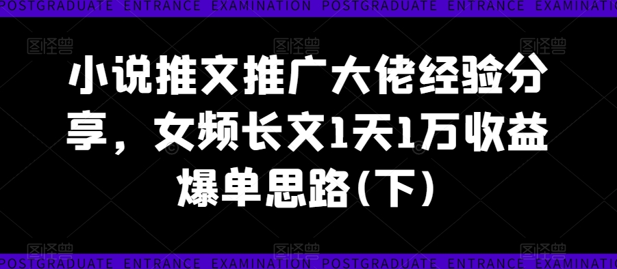 小说推文推广大佬经验分享，女频长文1天1万收益爆单思路(下)-大齐资源站