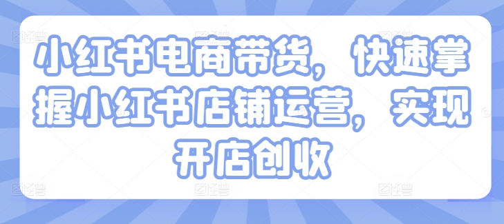 小红书电商带货，快速掌握小红书店铺运营，实现开店创收-大齐资源站