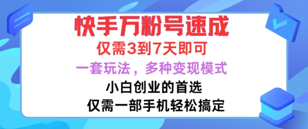 快手万粉号速成，仅需3到七天，小白创业的首选，一套玩法，多种变现模式【揭秘】-大齐资源站