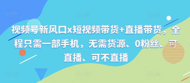 视频号新风口x短视频带货+直播带货，全程只需一部手机，无需货源、0粉丝、可直播、可不直播-大齐资源站