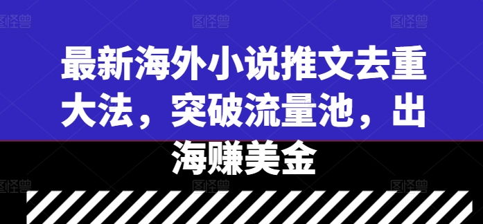 最新海外小说推文去重大法，突破流量池，出海赚美金-大齐资源站