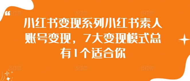 小红书变现系列小红书素人账号变现，7大变现模式总有1个适合你-大齐资源站