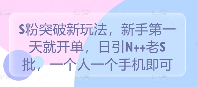 S粉突破新玩法，新手第一天就开单，日引N++老S批，一个人一个手机即可【揭秘】-大齐资源站