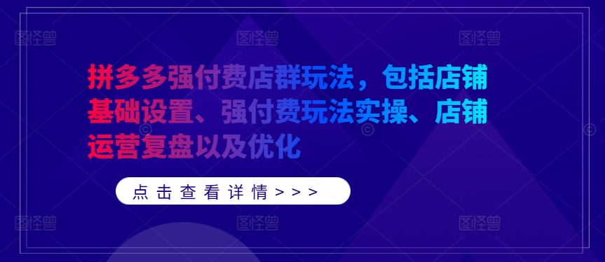 拼多多强付费店群玩法，包括店铺基础设置、强付费玩法实操、店铺运营复盘以及优化-大齐资源站