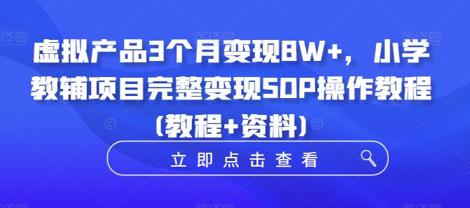 虚拟产品3个月变现8W+，小学教辅项目完整变现SOP操作教程(教程+资料)-大齐资源站