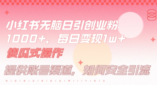 小红书无脑每日引流创业粉500+，小白每天只花半小时，躺赚长尾收益【揭秘】-大齐资源站