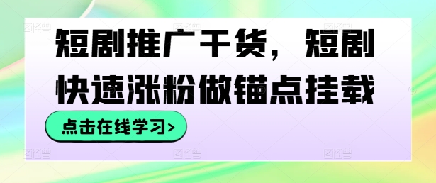 短剧推广干货，短剧快速涨粉做锚点挂载-大齐资源站