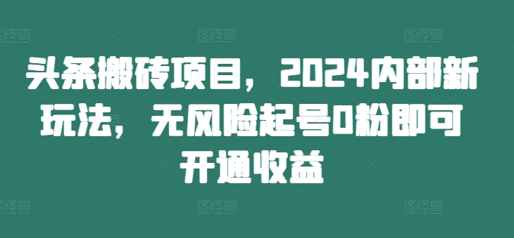 头条搬砖项目，2024内部新玩法，无风险起号0粉即可开通收益-大齐资源站