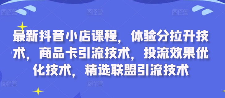 最新抖音小店课程，体验分拉升技术，商品卡引流技术，投流效果优化技术，精选联盟引流技术-大齐资源站