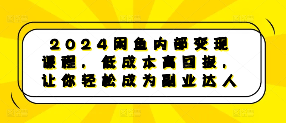 2024闲鱼内部变现课程，低成本高回报，让你轻松成为副业达人-大齐资源站