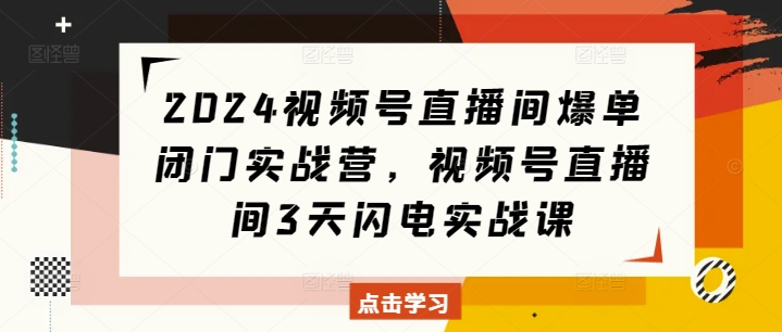 2024视频号直播间爆单闭门实战营，视频号直播间3天闪电实战课-大齐资源站