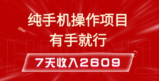 纯手机操作的小项目，有手就能做，7天收入2609+实操教程【揭秘】-大齐资源站